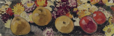 路易斯沃塔特Louis Valtat绘画作品的油画作品-Five Apples and Flowers