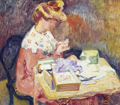 路易斯沃塔特Louis Valtat绘画作品的油画作品-Madame Valtat Sewing
