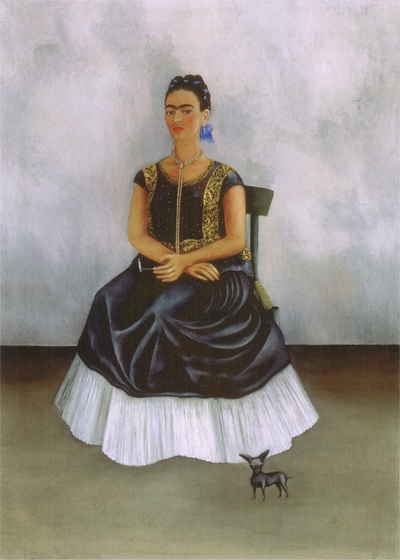 弗里达作品的油画作品-Frida Kahlo-itzcuintli-dog-with-me-1938(1)