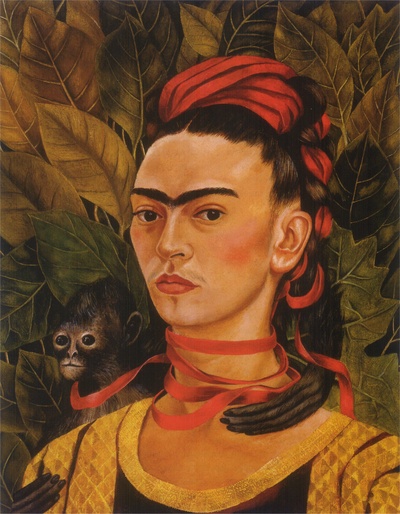 弗里达作品的油画作品-Frida Kahlo-self-portrait-with-monkey-1940