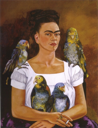 弗里达作品的油画作品-me-and-my-parrots-1941