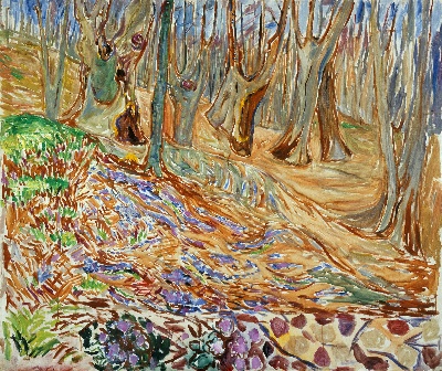 蒙克油画的油画作品-Elm Forrest in Spring, 1923