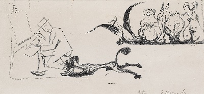 蒙克版画的油画作品-Caricature The Attack