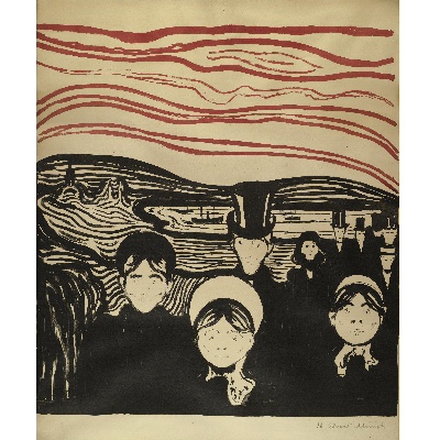 蒙克版画的油画作品-Angst (W. 63_ Sch. 61)