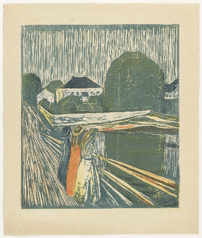 蒙克版画的油画作品-Pikene pa broen