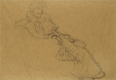 克里姆特油画和素描的油画作品-Gustav Klimt--SITZEND NACH RECHTS IM DREIVIERTELPROFIL