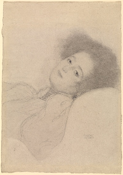 克里姆特油画和素描的油画作品-Gustav_Klimt_(Austrian_-_Portrait_of_a_Young_Woman_Reclining_-_Google_Art_Project