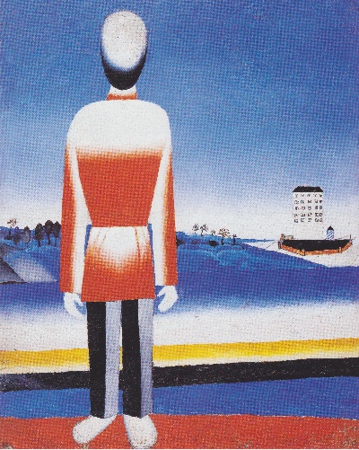 马列维奇的油画作品-Malevich_-_Mann_in_suprematischer_Landschaft