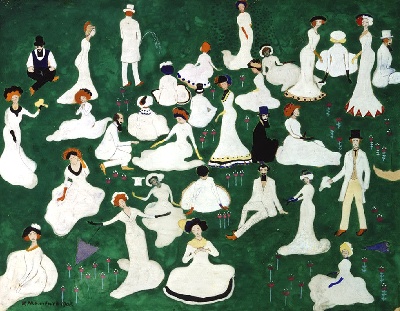 马列维奇的油画作品-Отдых_(Общество_в_цилиндрах)._1908._ГРМ