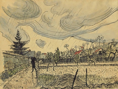 安德烈德朗水彩&水粉的油画作品-1901Paysage(watercolor and brush and India ink over pencil)