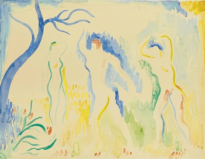 安德烈德朗水彩&水粉的油画作品-1906Trois baigneuses(gouache, aquarelle et mine de plomb)