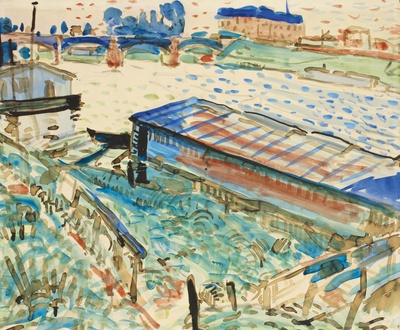 安德烈德朗水彩&水粉的油画作品-Le pont de Chatou(watercolour)