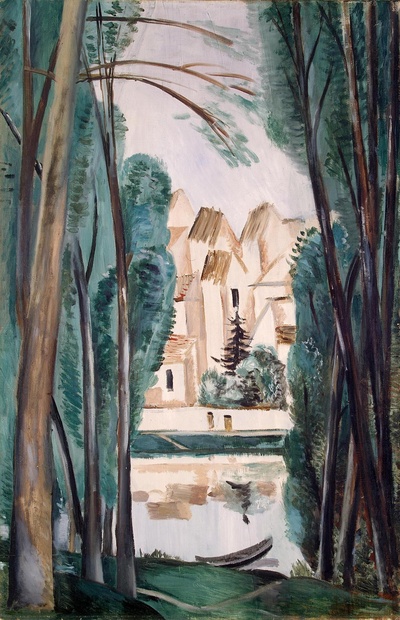 安德烈德朗油画的油画作品-1915Landscape with a Boat at the Bank