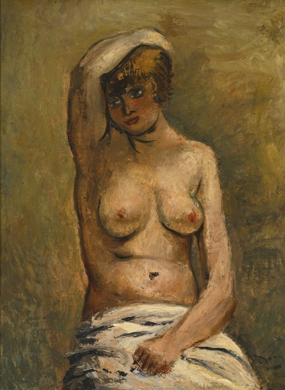 安德烈德朗油画的油画作品-1924BUSTE DE FEMME ASSISE AUX SEINS NUS