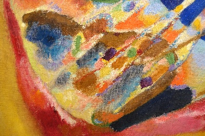 康丁斯基作品的油画作品-Picture_with_Three_Spots_by_Wassily_Kandinsky,_detail,_1914_AD,_oil_on_canvas_-_Museo_Nacional_Centro_de_Arte_Reina_Sofía