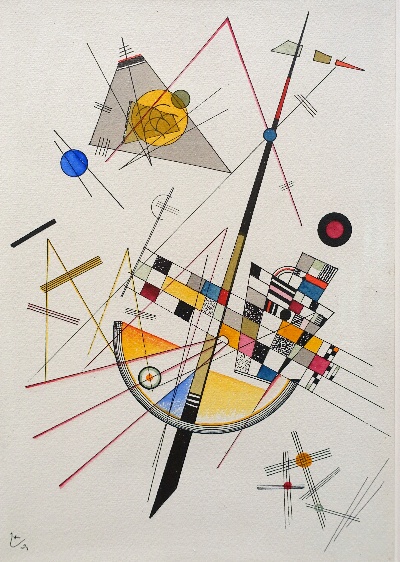 康丁斯基作品的油画作品-Delicate_Tension_by_Wassily_Kandinsky,_1923_AD,_aquarelle_and_ink_on_paper_-_Museo_Nacional_Centro_de_Arte_Reina_Sofía