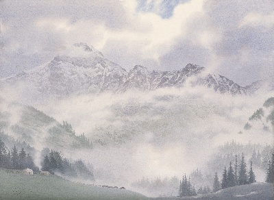 黄有维水彩画高清图集3的油画作品-远山-4