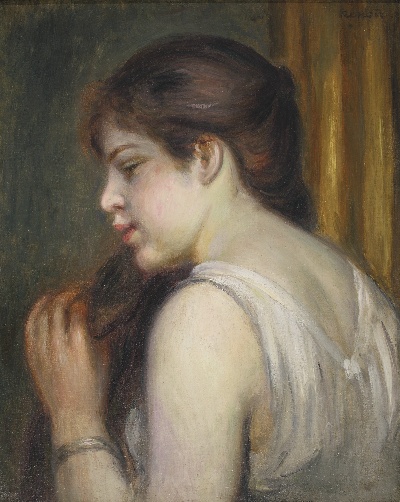 印象派图集1的油画作品-Pierre-Auguste Renoir-JEUNE FILLE SE PEIGNANT