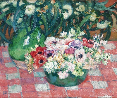 印象派图集1的油画作品-THEO VAN RYSSELBERGHE-ANEMONES ET EUCALYPTUS