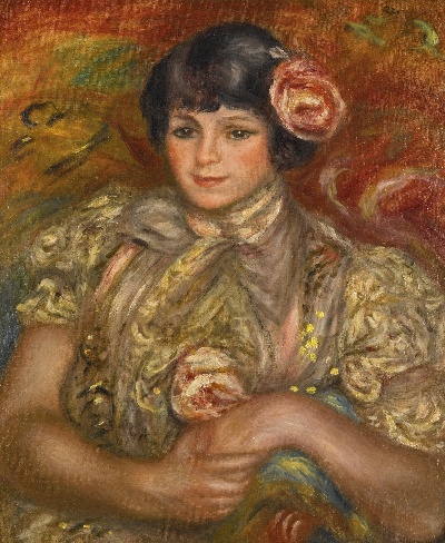 印象派图集1的油画作品-Pierre-Auguste Renoir-LA ROSE DANS LES CHEVEUX