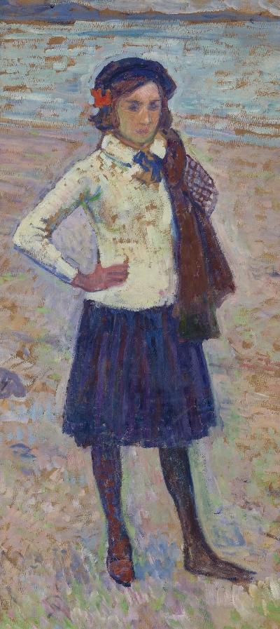 印象派图集1的油画作品-THEO VAN RYSSELBERGHE-ELISABETH VAN RYSSELBERGHE E LA PLAGE DE MORTGAT