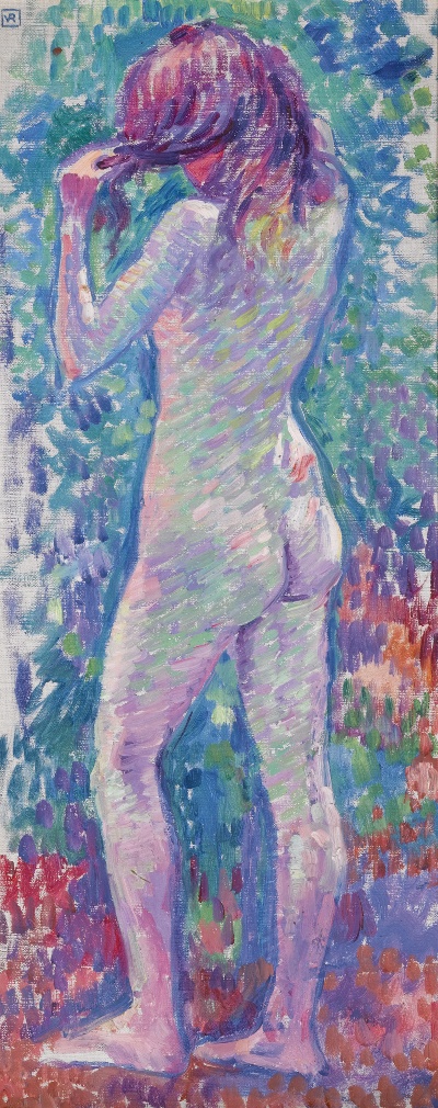 印象派图集1的油画作品-THEO VAN RYSSELBERGHE-NU DE DOS SE COIFFANT