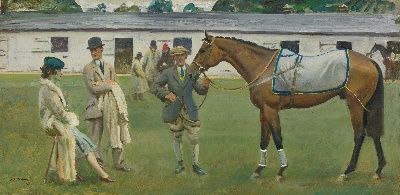 印象派图集2的油画作品-Alfred James Munnings P.R.A. R.W.S.- KEMPTON PARK STABLES