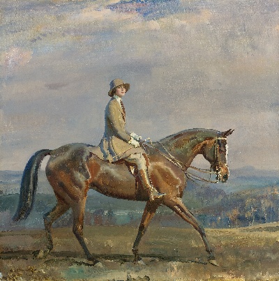 印象派图集2的油画作品-Alfred James Munnings P.R.A. R.W.S.- PORTRAIT OF MRS. MARGARETTA PARK FREW RIDING
