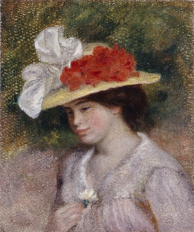 印象派图集2的油画作品-Auguste Renoir -Woman_in_a_Flowered_Hat