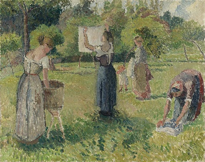 印象派图集3的油画作品-Camille Pissarro-LES LAVEUSES A ERAGNY, ESQUISSE