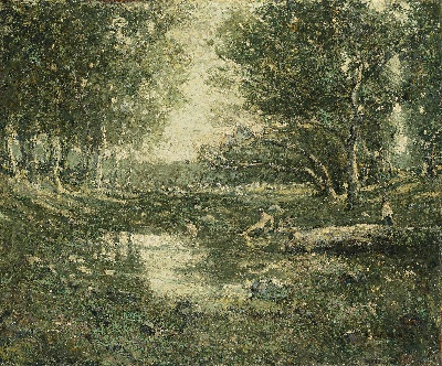 印象派图集3的油画作品-Ernest Lawson-BATHERS, WOODLAND