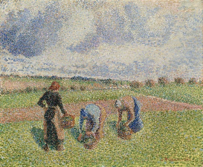 印象派图集3的油画作品-Camille Pissarro-PAYSANNES RAMASSANT DES HERBES, ERAGNY