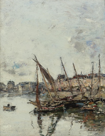 印象派图集4的油画作品-Eugene Boudin-LE PORT DE TROUVILLE, MAREE BASSE