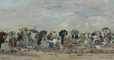 印象派图集4的油画作品-Eugene Boudin-SUR LA PLAGE A TROUVILLE