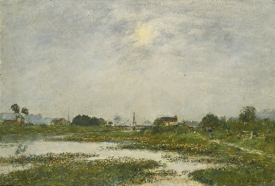 印象派图集4的油画作品-Eugene Boudin-LES BORDS DE LA TOUQUES PENDANT LES GRANDES MAREES