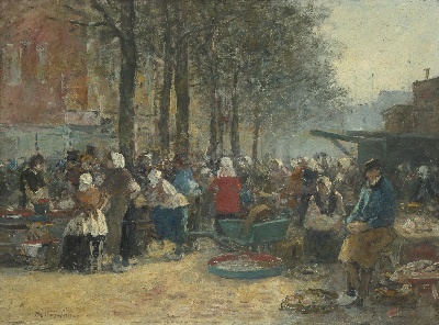 印象派图集4的油画作品-Eugene Boudin-MARCHE AUX POISSONS A ROTTERDAM