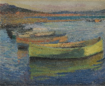 印象派图集5的油画作品-Henri Martin-BARQUES AUX ENVIRONS DE COLLIOURE