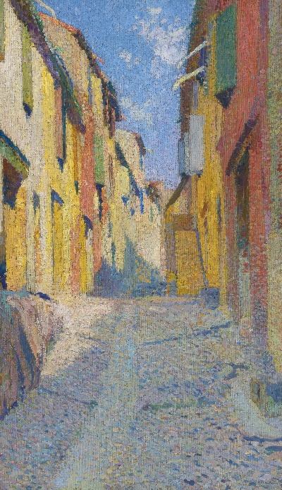 印象派图集5的油画作品-Henri Martin-SAINT-RUE ENSOLEILLEE A COLLIOURE