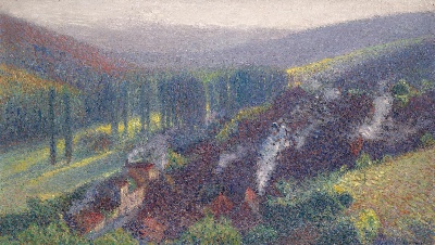 印象派图集5的油画作品-Henri Martin-VUE MATINALE DE LA BASTIDE DU VERT EN ETE DEPUIS LA TERRASSE DE MARQUAYROL