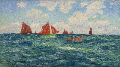 印象派图集5的油画作品-Henry Moret-PECHEURS AU LARGE