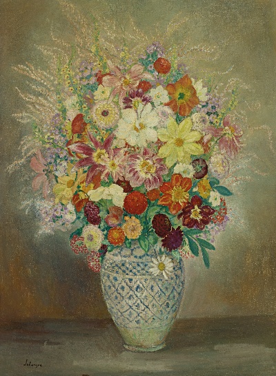 印象派图集5的油画作品-Henri Lebasque-COMPOSITION FLORALE AUX DAHLIAS