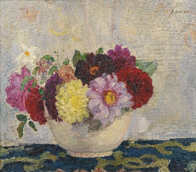 印象派图集5的油画作品-Henri Lebasque-COUPE DE DAHLIAS