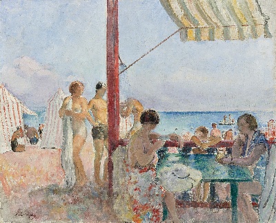 印象派图集5的油画作品-Henri Lebasque-LE BAR SUR LA PLAGE