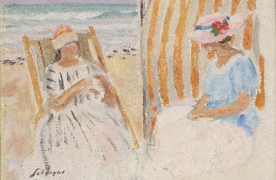 印象派图集5的油画作品-Henri Lebasque-DEUX JEUNE FILLES SUR LA PLAGE DE SAINT-JEAN-DE-MONTS