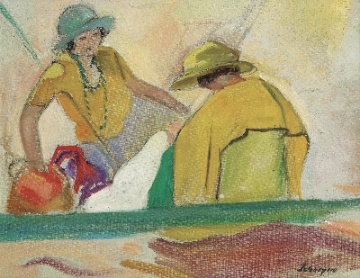 印象派图集5的油画作品-Henri Lebasque-DEUX JEUNES FILLES SUR LA PLAGE