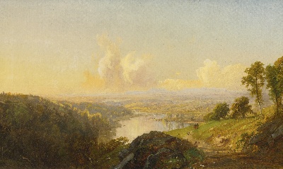 印象派图集6的油画作品-Jasper Francis Cropsey-RIVER LANDSCAPE