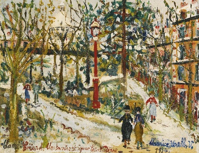 印象派图集7的油画作品-Maurice Utrillo-SQUARE SAINT-PIERRE ET SACRE CŒUR SOUS LA NEIGE, MONTMARTRE