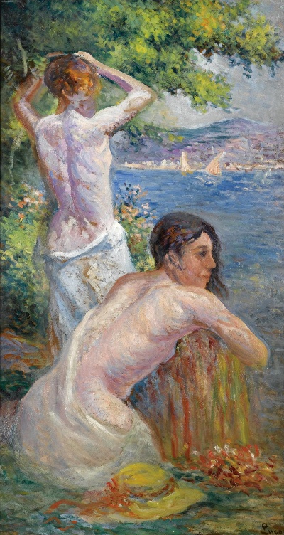 印象派图集7的油画作品-Maximilien Luce-SAINT TROPEZ, DEUX FEMMES DEVANT LE GOLFE