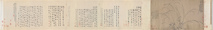 宋 赵孟坚 墨兰图卷，水仙图卷的国画作品-宋 赵孟坚 墨兰图全卷纸本34.5x90.2