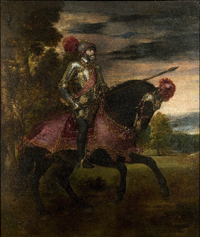 西班牙普拉多美术馆宏观巨作大图的油画作品-Titian [Vecellio di Gregorio Tiziano] - Emperor Carlos V on Horseback